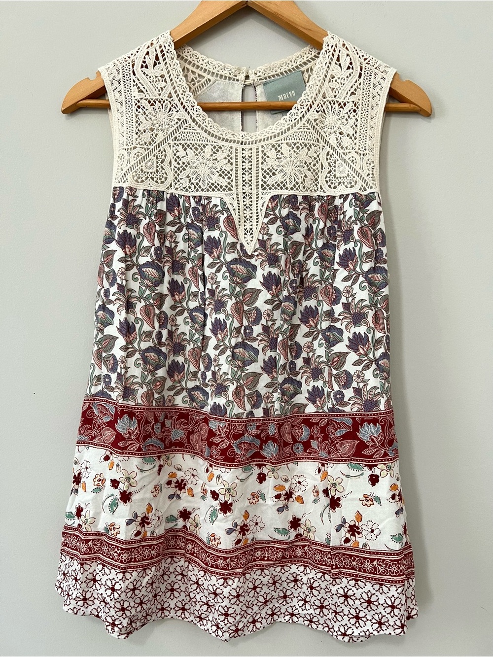 Maeve Anthropologie Laced Eleanor Blouse Floral Crochet Bib Top Size M Boho
